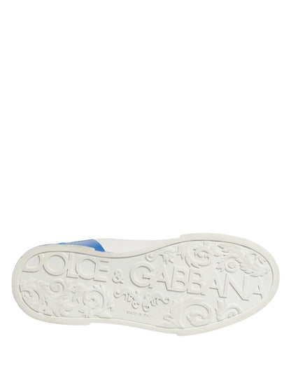 Dolce & Gabbana White Blue Portofino Low Top Sneakers Shoes