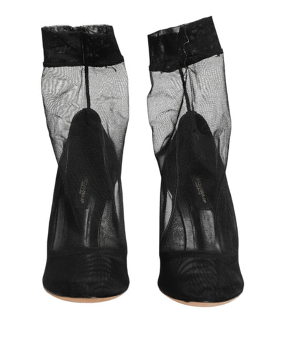 Dolce & Gabbana Black Nylon Stretch Mesh Sock Boots
