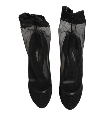 Dolce & Gabbana Black Nylon Stretch Mesh Sock Boots