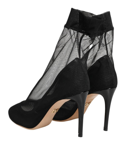 Dolce & Gabbana Black Nylon Stretch Mesh Sock Boots