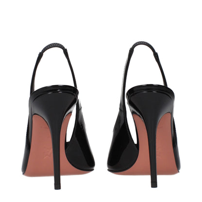 Amina Muaddi Black Leather Stiletto Heel Sandals