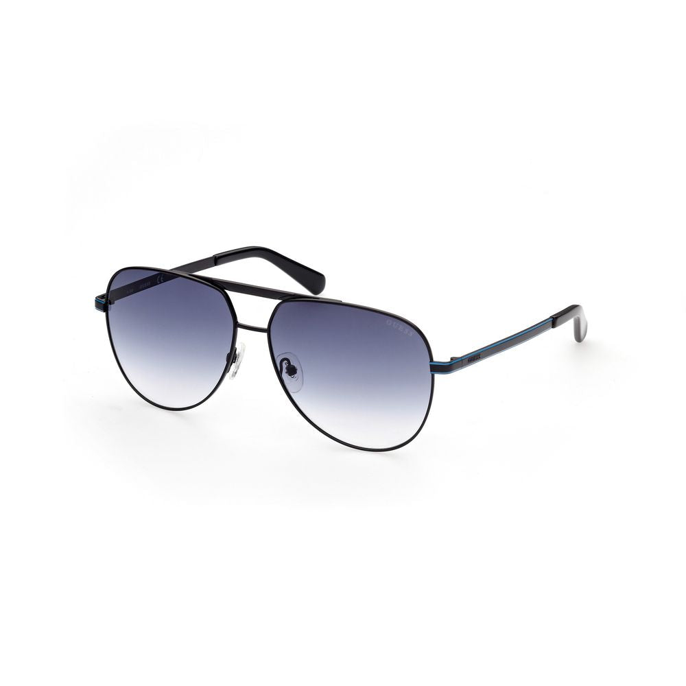 Guess Men’s Sunglasses – Matt Black Metal Frame, Blue Gradient Lenses