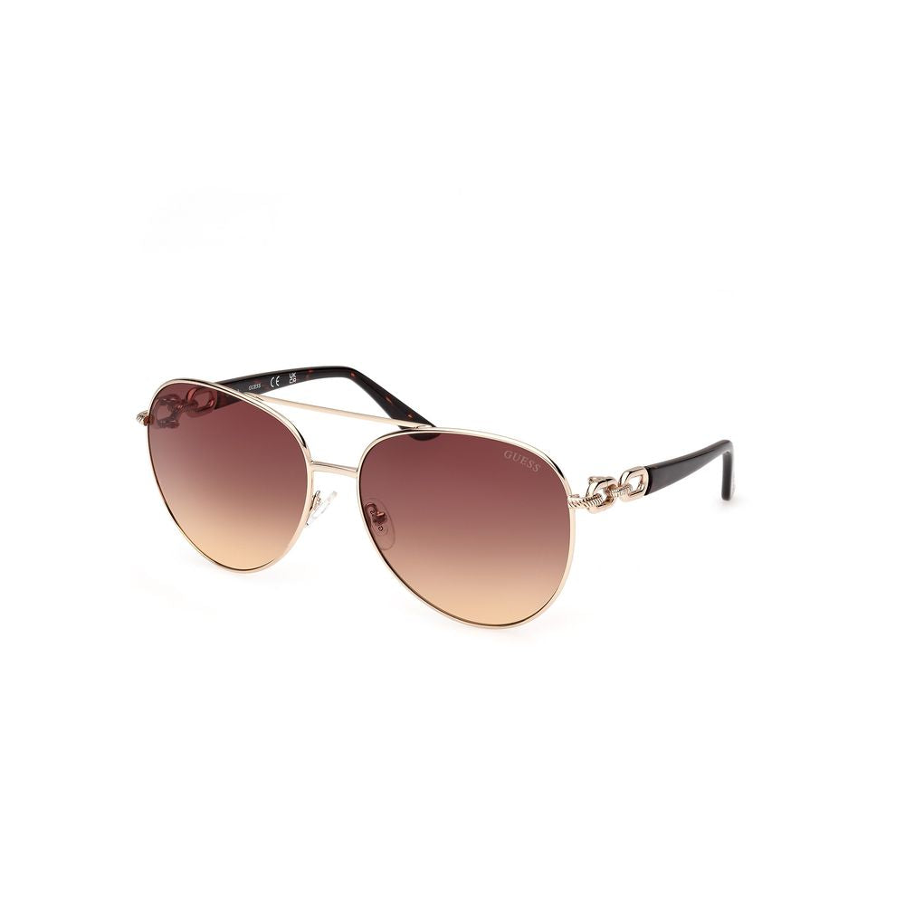 Guess Women’s Sunglasses – Golden Metal Frame, Brown Lenses