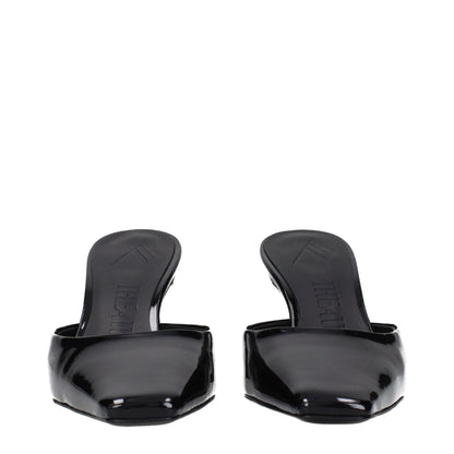 The Attico Black Leather Flat Sandals