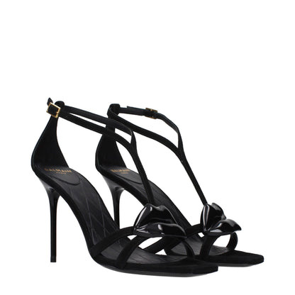 Balmain Black Leather Stiletto Heel Sandals