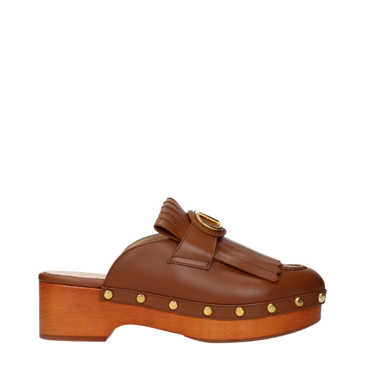 Valentino Garavani Brown Leather Slip On Clogs
