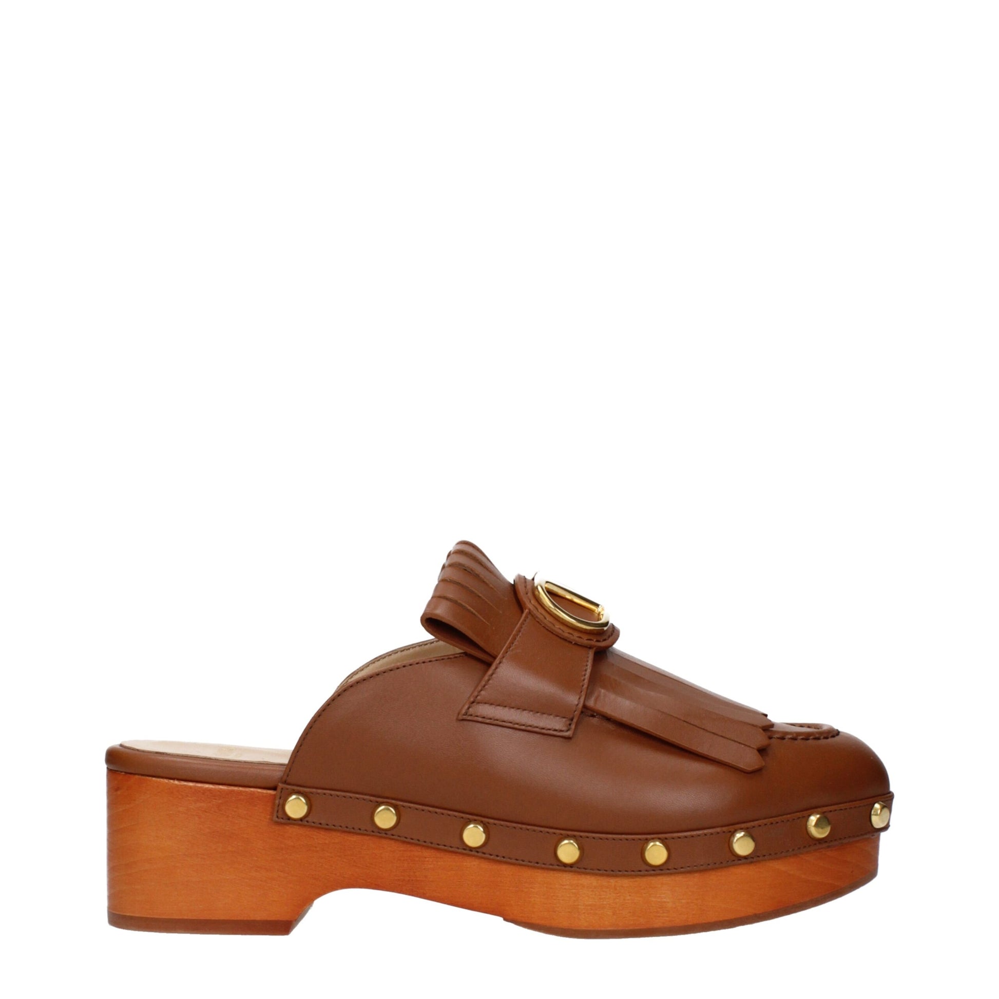 Valentino Garavani Brown Leather Slip On Clogs