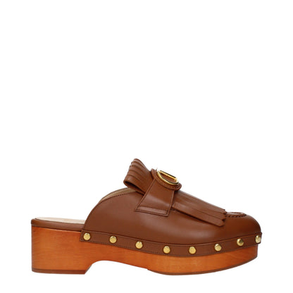 Valentino Garavani Brown Leather Slip On Clogs