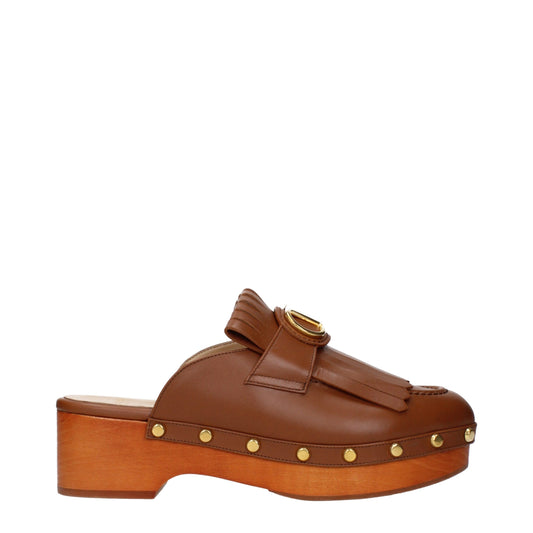 Valentino Garavani Brown Leather Slip On Clogs
