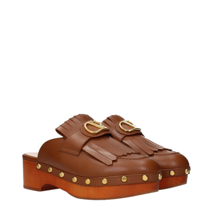 Valentino Garavani Brown Leather Slip On Clogs