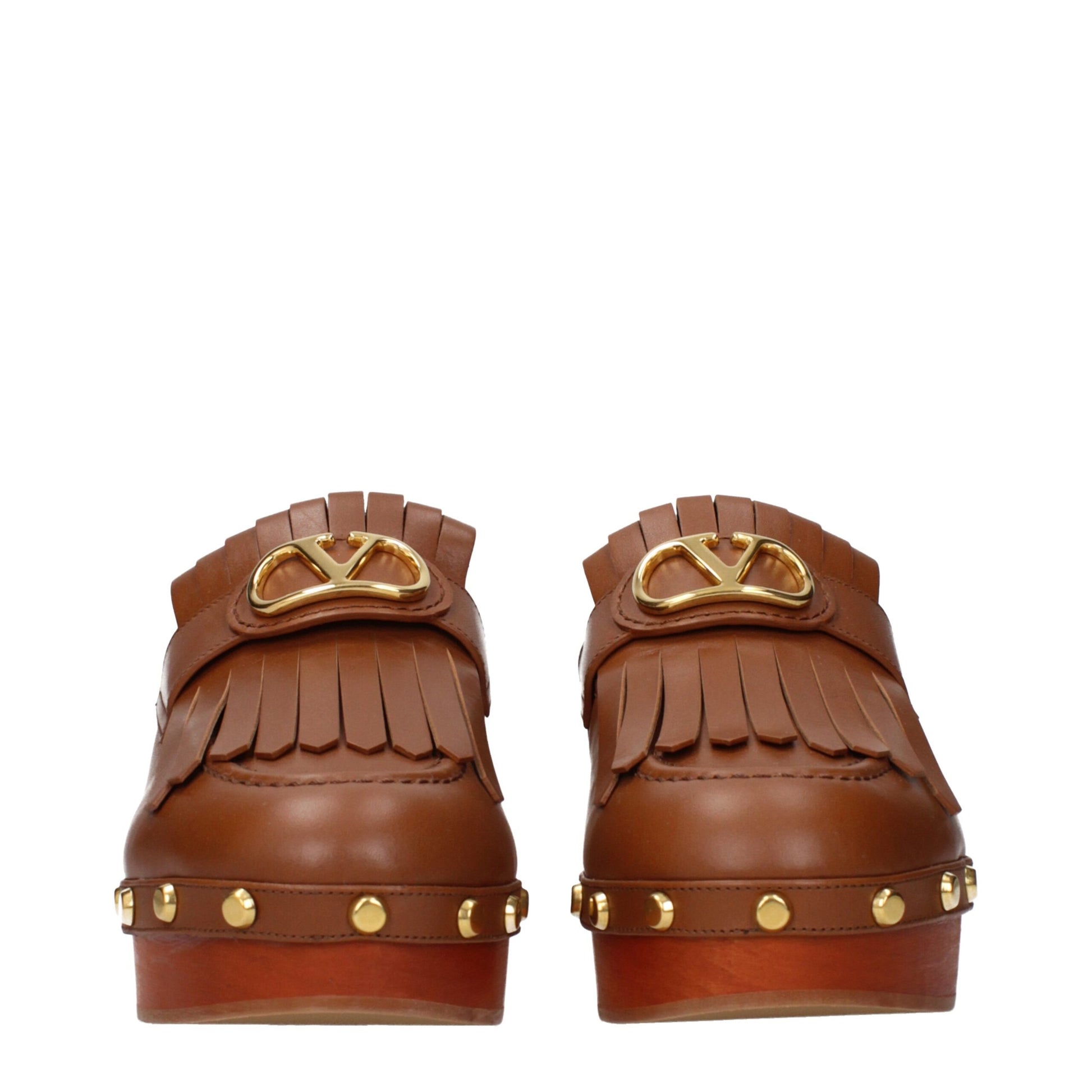Valentino Garavani Brown Leather Slip On Clogs
