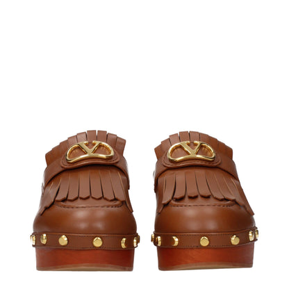 Valentino Garavani Brown Leather Slip On Clogs