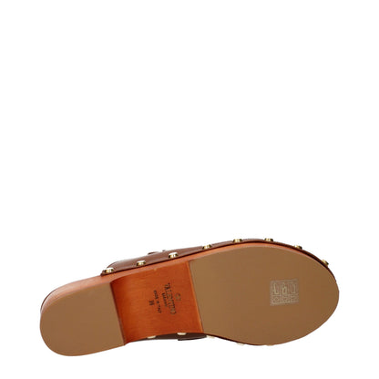 Valentino Garavani Brown Leather Slip On Clogs