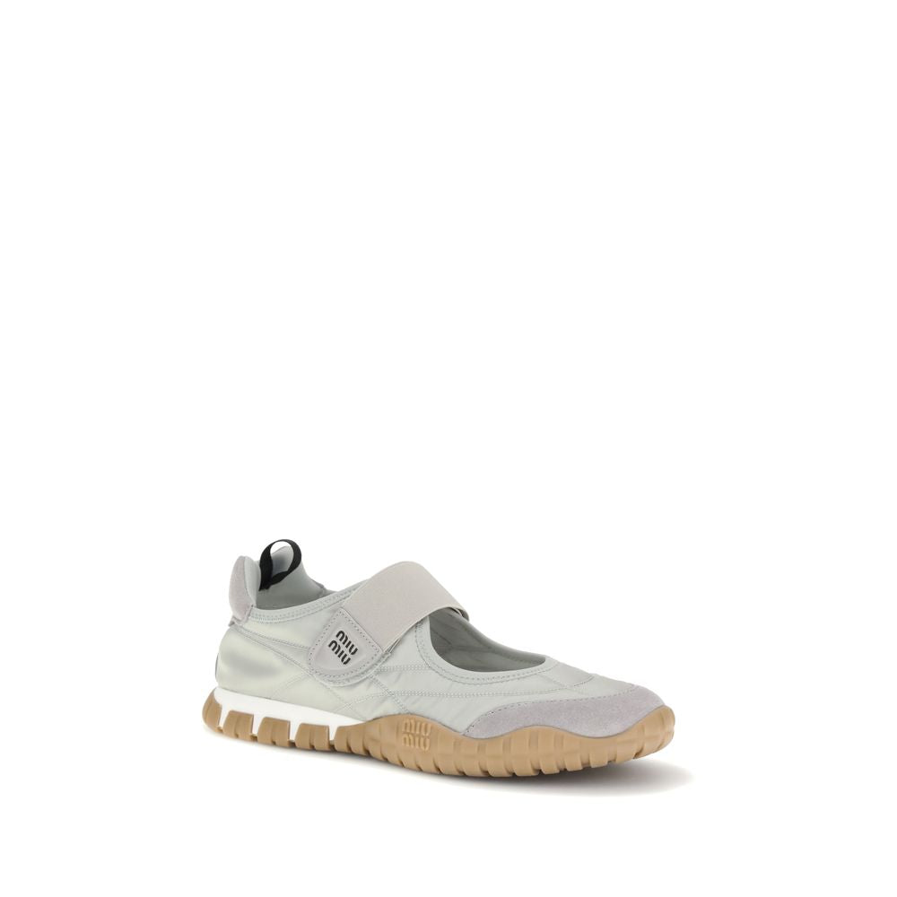 Miu Miu Gray Recycled Polyamide Ballet Flats - Tyre Ballerinas