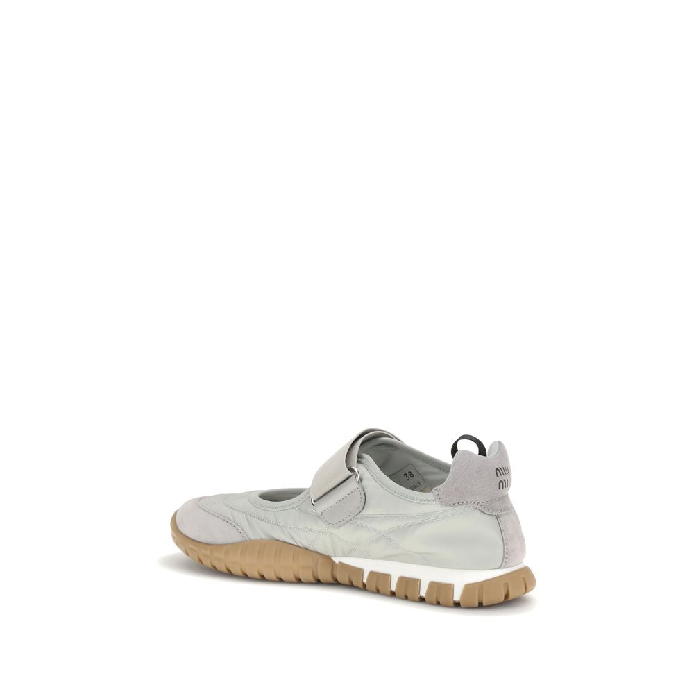 Miu Miu Gray Recycled Polyamide Ballet Flats - Tyre Ballerinas