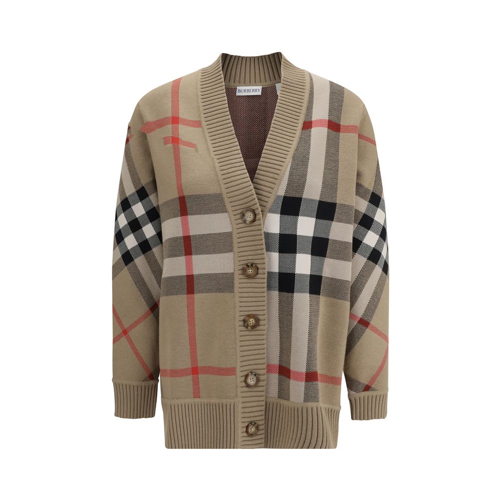 Burberry Beige Polyester Cardigan with Check Archive Print