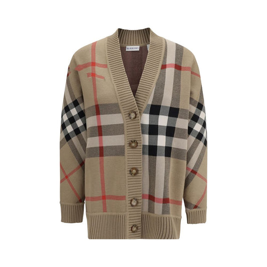 Burberry Beige Polyester Cardigan with Check Archive Print