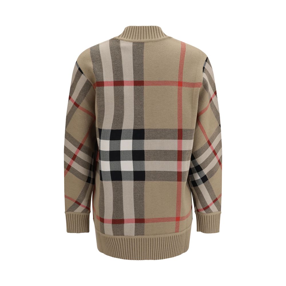 Burberry Beige Polyester Cardigan with Check Archive Print