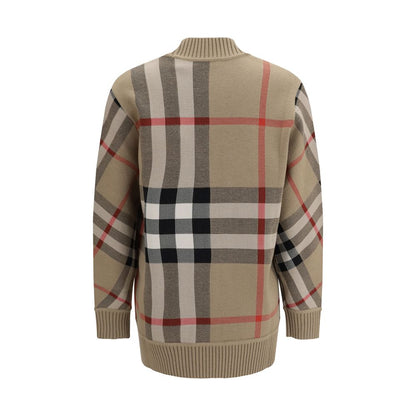 Burberry Beige Polyester Cardigan with Check Archive Print