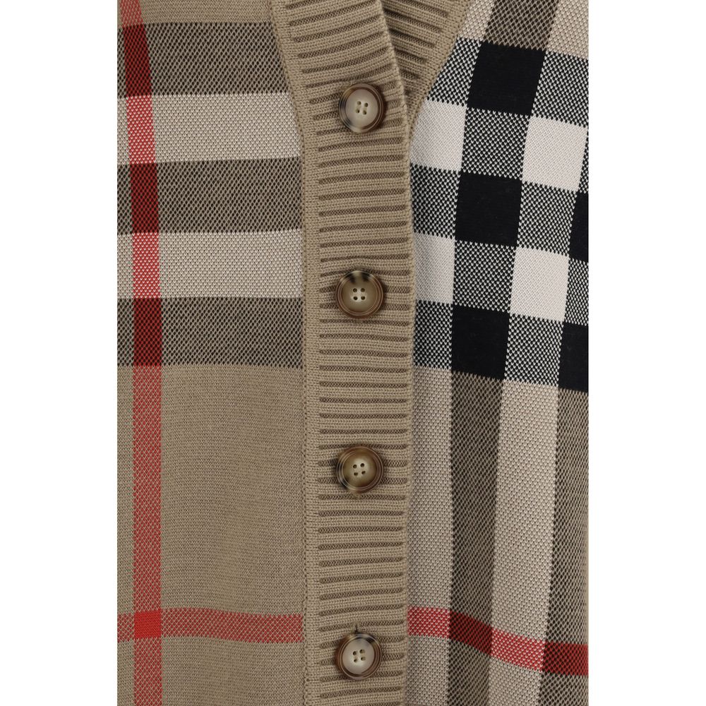 Burberry Beige Polyester Cardigan with Check Archive Print