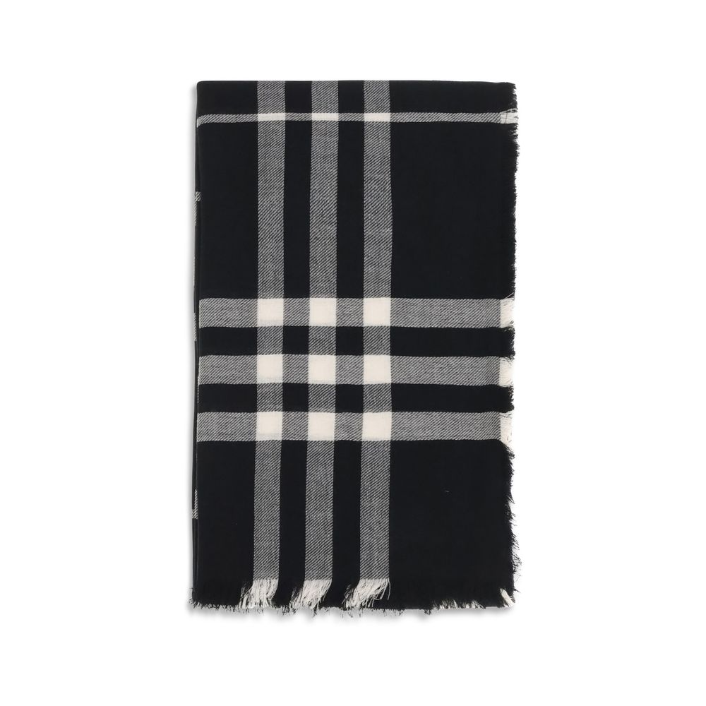 Burberry Black Wool Check Scarf