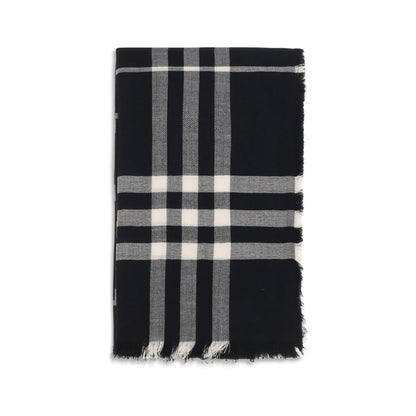 Burberry Black Wool Check Scarf