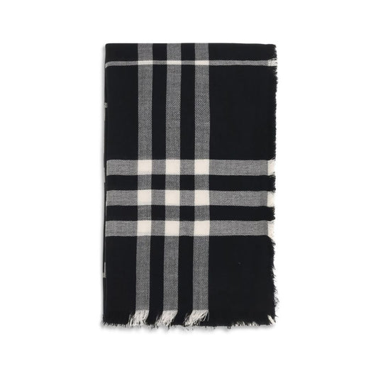 Burberry Black Wool Check Scarf