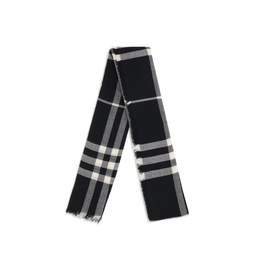 Burberry Black Wool Check Scarf