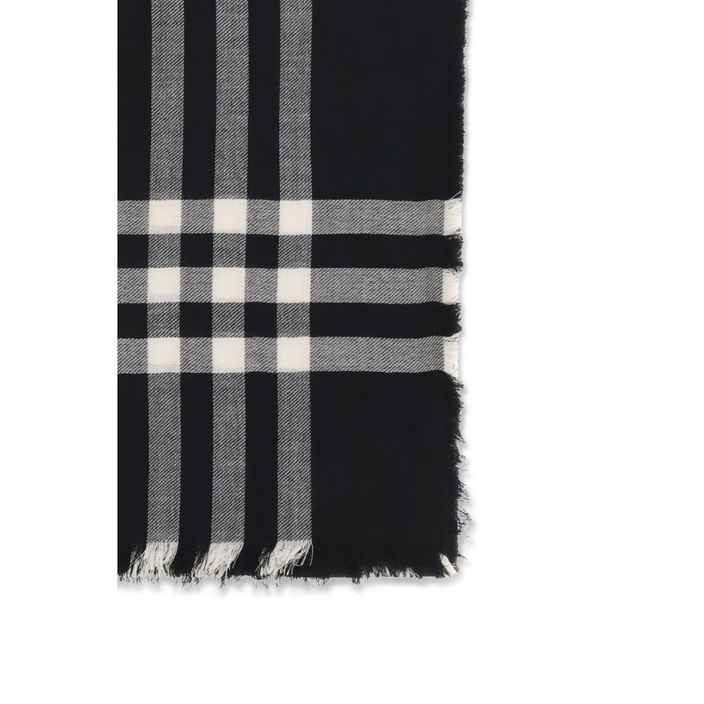 Burberry Black Wool Check Scarf