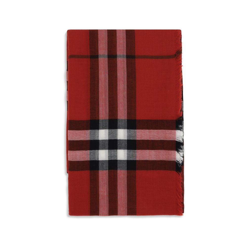 Burberry Red Wool Check Wide Scarf