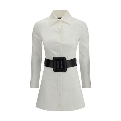 Balenciaga White Cotton Casual Black Belted Dress