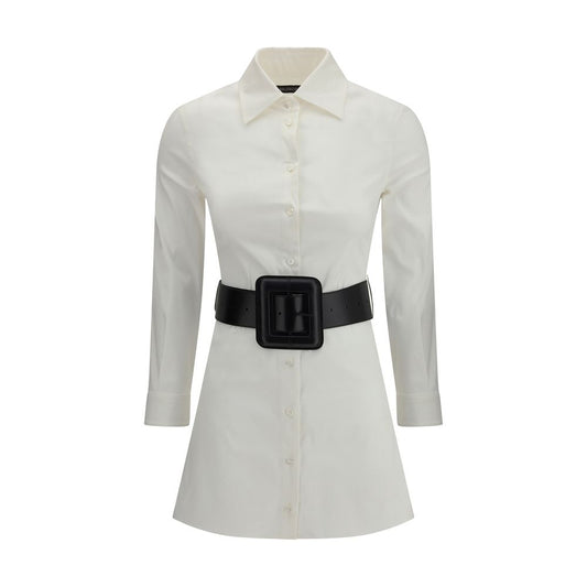 Balenciaga White Cotton Casual Black Belted Dress
