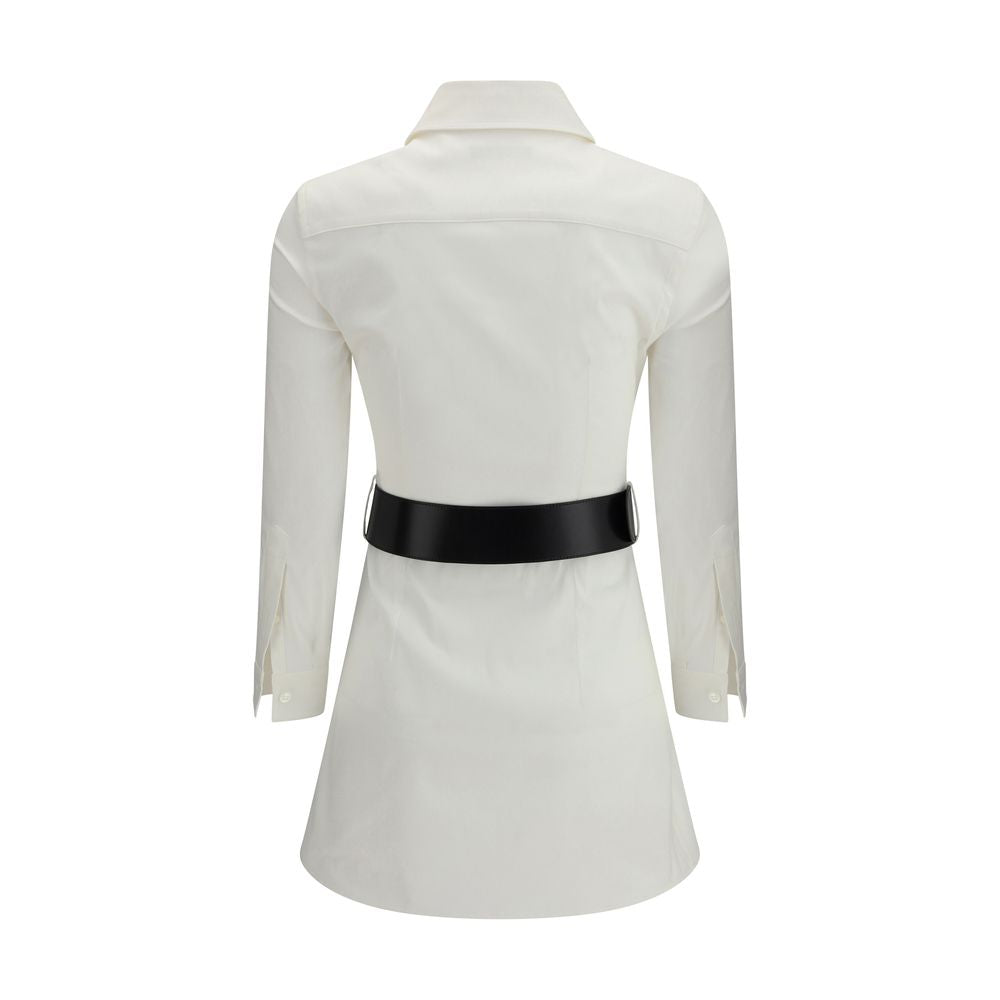 Balenciaga White Cotton Casual Black Belted Dress