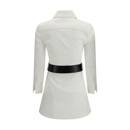 Balenciaga White Cotton Casual Black Belted Dress