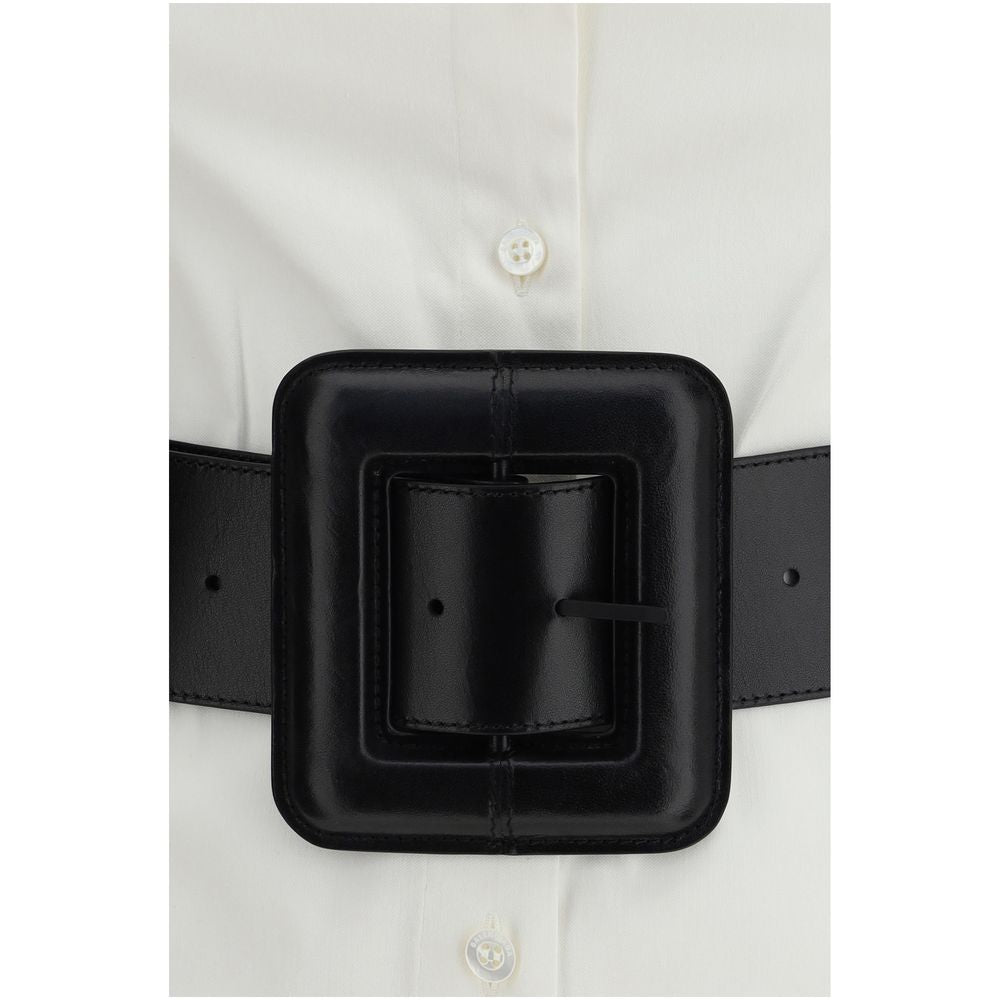 Balenciaga White Cotton Casual Black Belted Dress