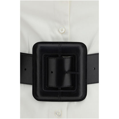 Balenciaga White Cotton Casual Black Belted Dress