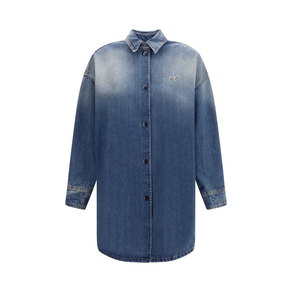 Prada Oversized Blue Cotton Denim Shirt Jacket