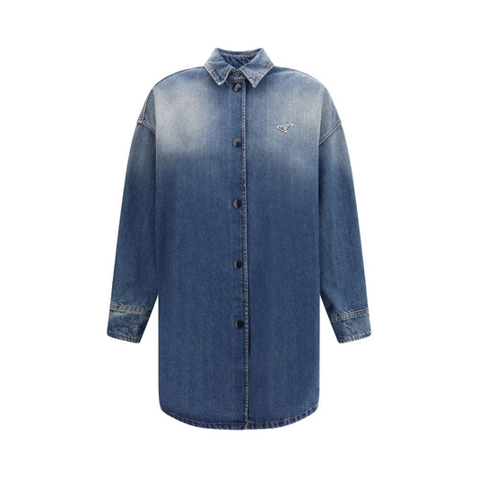Prada Oversized Blue Cotton Denim Shirt Jacket