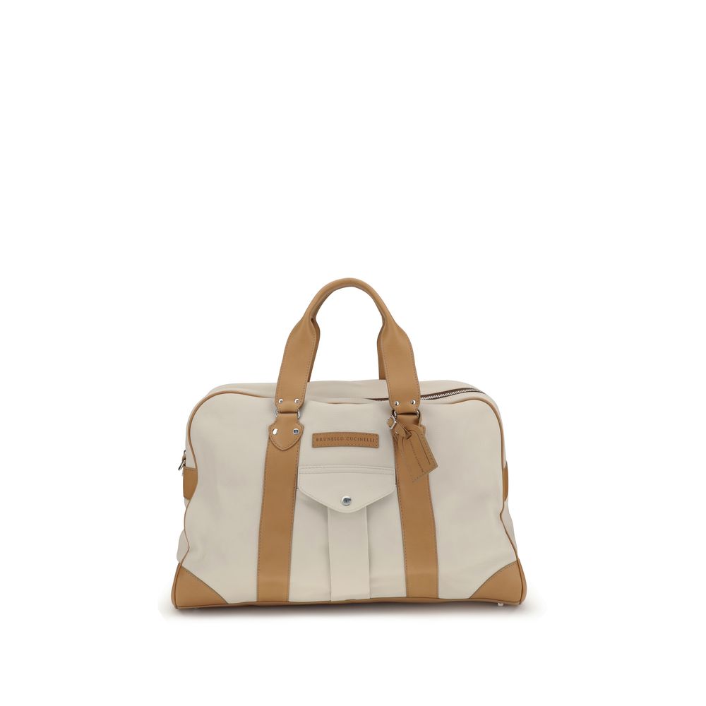 Brunello Cucinelli Beige Calf Leather Bos Taurus Luggage and Travel Bag