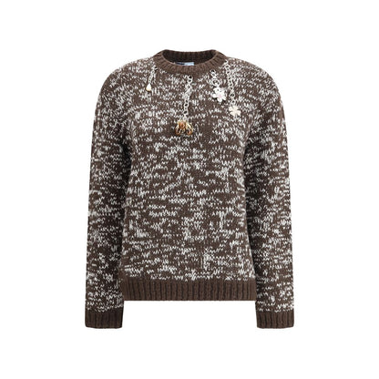 Prada Brown Fleece Wool Sweatshirt with Charm Embellishments