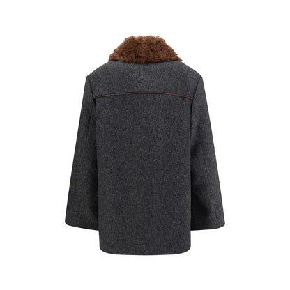 Prada Gray Fleece Wool Coat with Shearling Trim