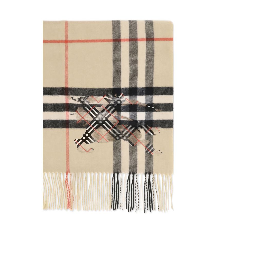 Burberry Beige Cashmere Check Wide Scarf