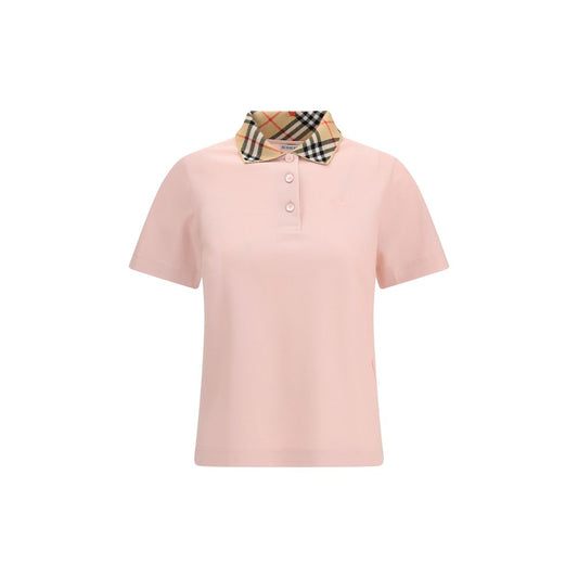 Burberry Pink Cotton Polo Shirt with Check Motif Collar for Women