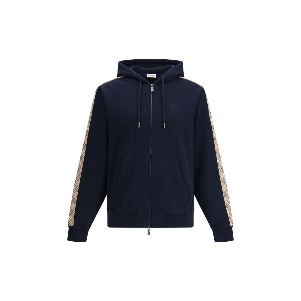 Burberry Beige Check Trim Black Cotton Zip Hoodie