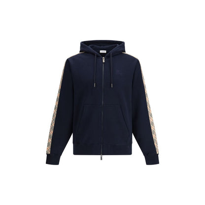 Burberry Beige Check Trim Black Cotton Zip Hoodie