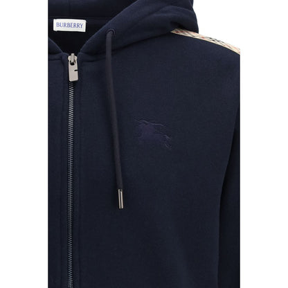 Burberry Beige Check Trim Black Cotton Zip Hoodie
