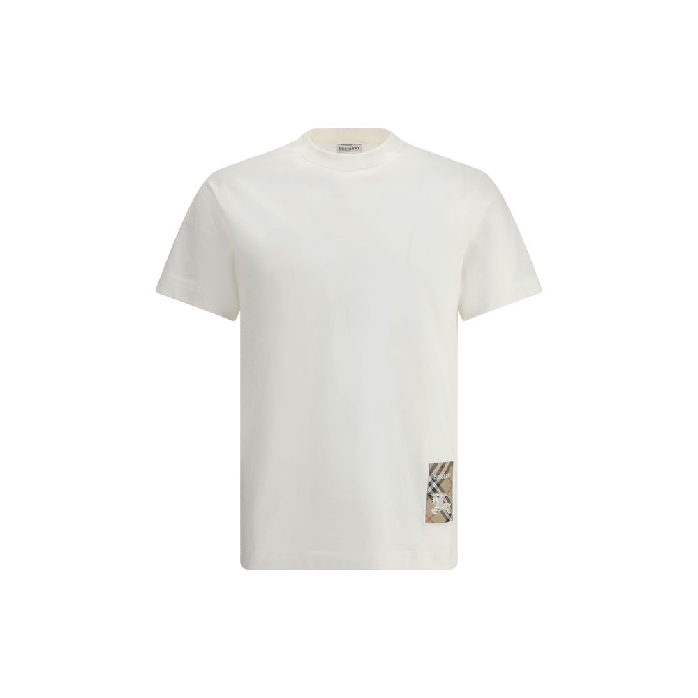 Burberry White Cotton T-Shirt with Logo Patch