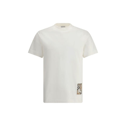 Burberry White Cotton T-Shirt with Logo Patch