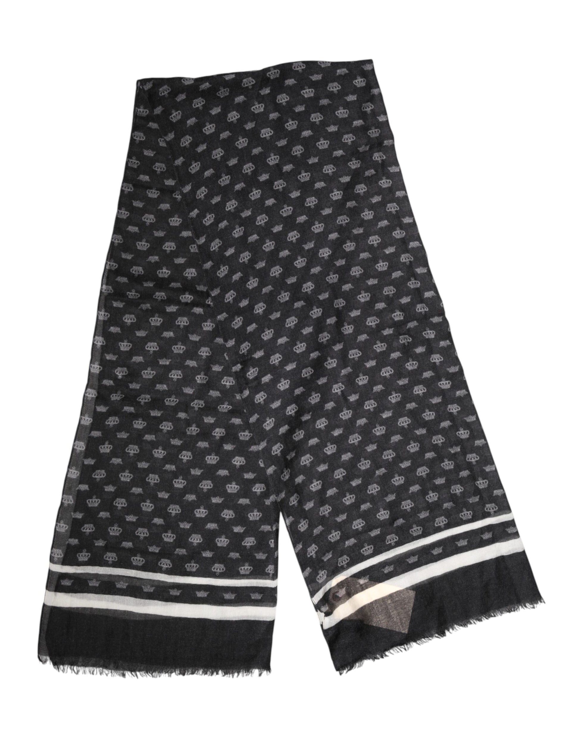 Dolce & Gabbana Black Crown Cashmere Neck Wrap Shawl Scarf