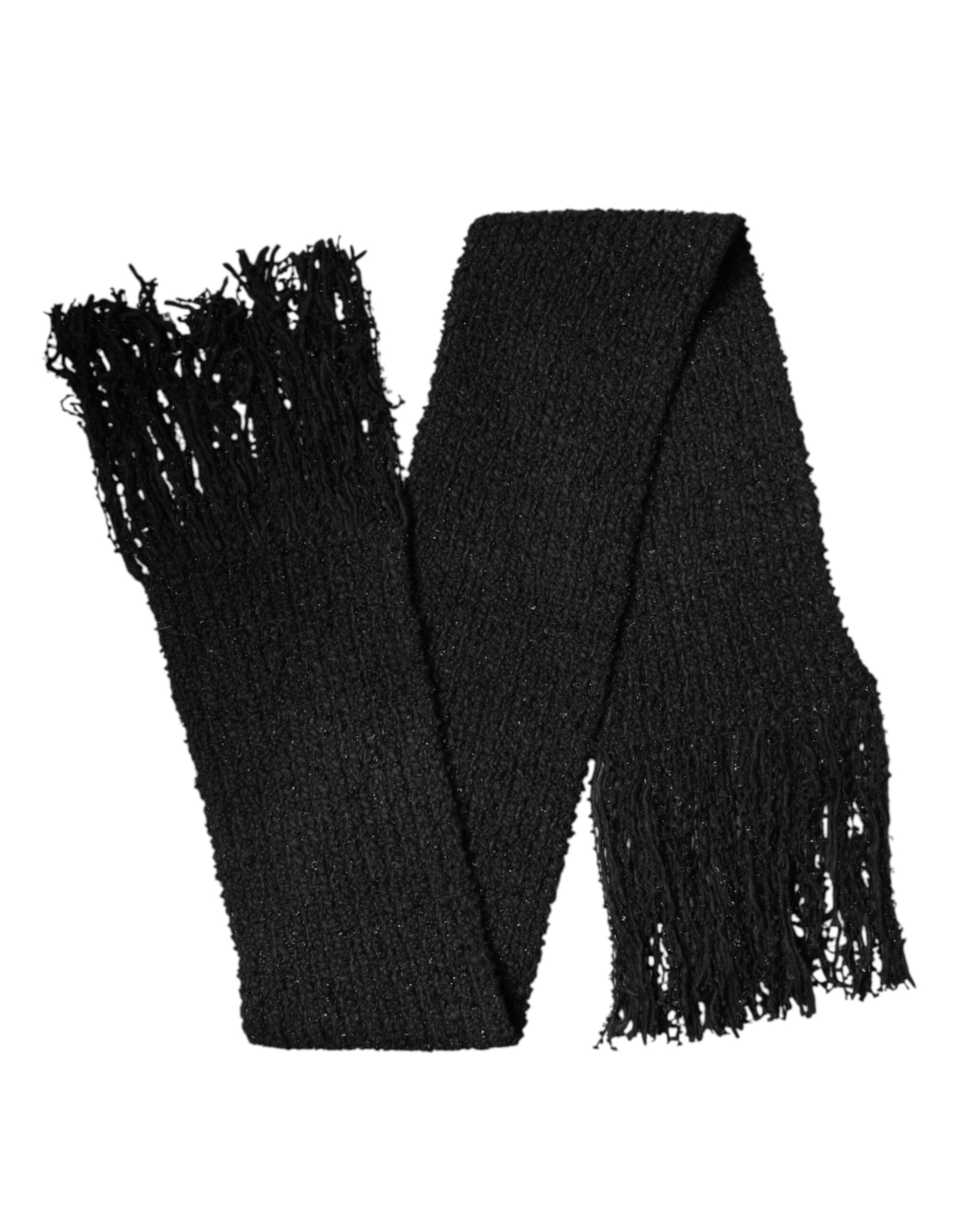 Dolce & Gabbana Black Cashmere Knit Shawl with Fringes Scarf